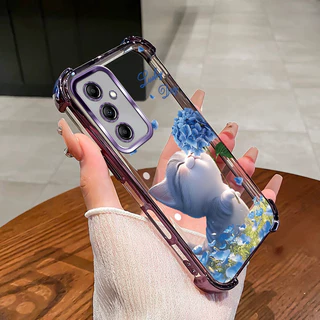SAMSUNG สําหรับSamsung A15 A16 A26 A25 A35 A55 4G 5Gเคสโทรศัพท์ดอกไม้แมวสี่มุมซิลิโคนTPUโปร่งใสSoft shell XH007
