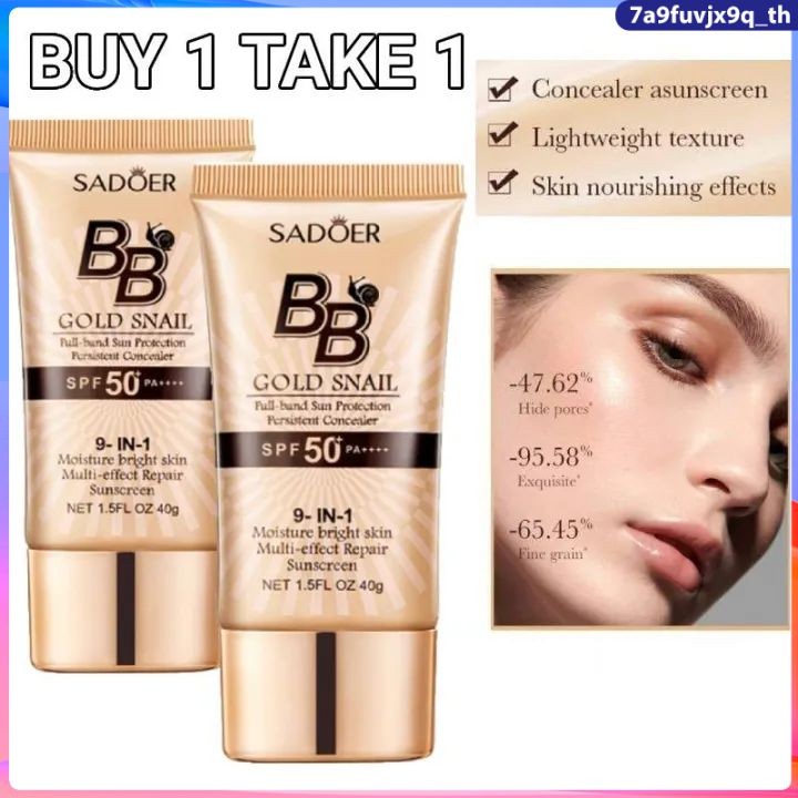 【ซื้อ 1 แถม 1】SADOER Golden Snail BB Cream Concealer Sunscreen Cream ครีมบำรุงผิวเนื้อบางเบา ติดทนนา