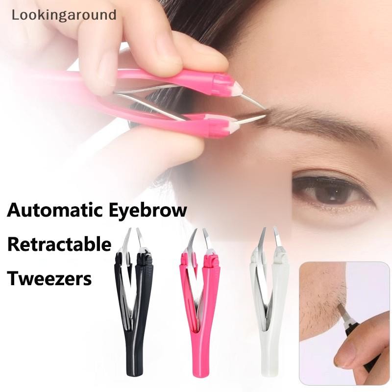 [LO] Eyebrow Tweezer อัตโนมัติ Retratable Face Hair Beard Removal สแตนเลส Anti Rust Beauty Hair Puller เครื่องมือแต่งหน้า TH