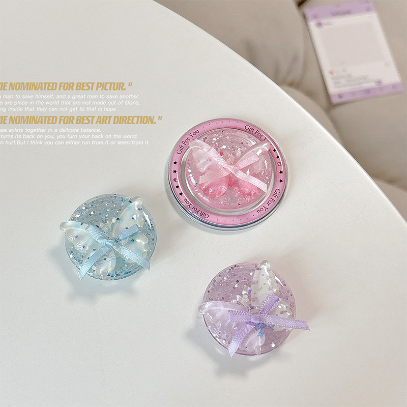 Flicker 3d Bow รอบแม่เหล็กที่วางโทรศัพท์สําหรับ IPhone 16 15 14 13 12 Pro Max 14 Plus พับ Pop แหวน Grip ยืดโต๊ะขาตั้ง P4