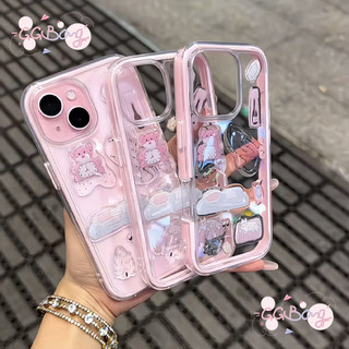 เคสไอโฟน16 สำหรับ IPhone 15 16 11 12 13 14 Pro Max XR X XS Max 7 8 15 Plus เคสกันกระแทกใส 2 in 1 สีสันสดใสน่ารักหรูหรา