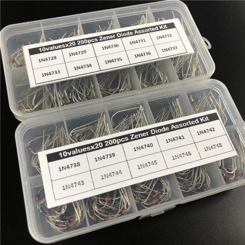 20Values*20 400pcs Zener Diode Assortment Electronic Kit 1N4728~1N4748 1W DO-41 with 2 Storage Box