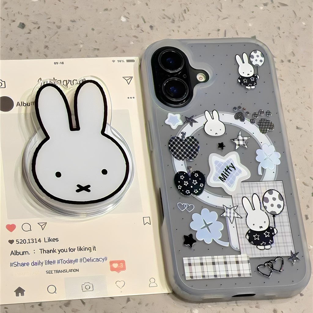 สไตล์เกาหลีสีดํารุ่น Miffy กระต่ายวงเล็บเหมาะสําหรับ Samsung s25 FE เคสโทรศัพท์ Frosted s24ultra น่ารัก s23/22 ประเภทแม่เหล็ก a56a54a25a36 การ์ตูน a55a24a16a31a14