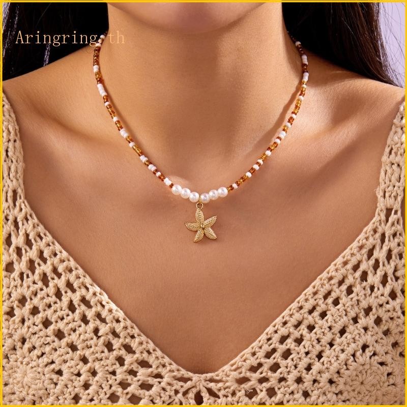 Bohemian Starfish Pendant Necklace Pearls Millets Beads Beach Jewelry Accessory