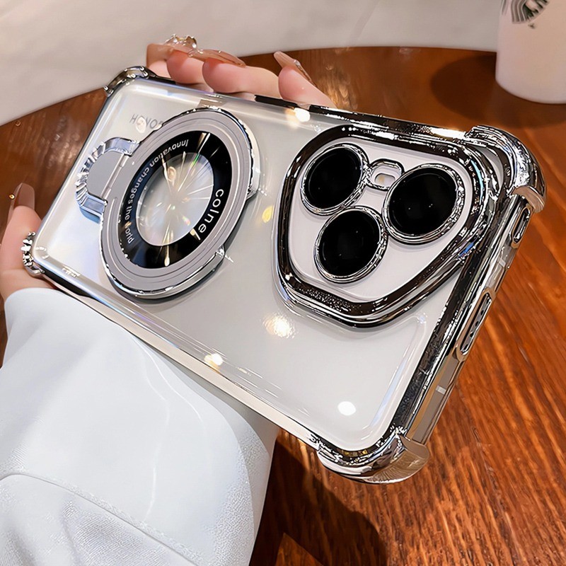 Honor 400 200 100 90 70 Pro 400 Lite Honor 200 Smart 5G แหวนยึดชุบเคสโทรศัพท์แม่เหล็กกล้องป้องกันขาตั้งกันกระแทกซิลิโคนนุ่มปก