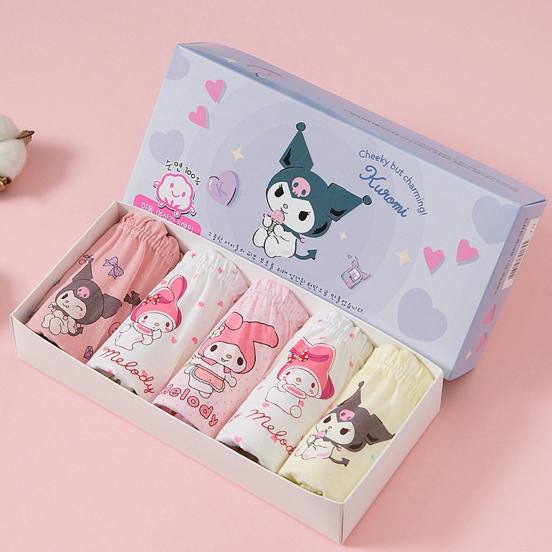 ชุดชั้นใน Sanrio คุโรมิ สไตล์การ์ตูน สำหรับเด็กผู้หญิงอายุ 2-13 ปี ทำจากผ้าฝ้าย กางเกงบ็อกเซอร์และแบบสามเหลี่ยม