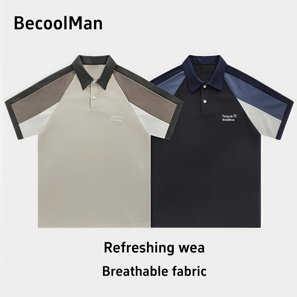 💥BecoolMan💥เสื้อยืดแขนสั้นคอแขวนทรงคลาสสิกอเมริกัน  ลุคสยบสไตล์ยูทิลิตี้ สำหรับผู้ชาย  สีผสม  ลำลอง แมทช์ลุ