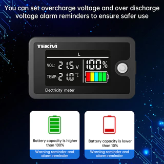 DIYMORE DC 8-100V ความแม่นยําสูง LCD Digital Display แรงดันไฟฟ้าและตัวบ่งชี้ไฟฟ้า Ternary/Lithium Iron/Acid แบตเตอรี่ Universal พร้อมจอแสดงผลอุณหภูมิ