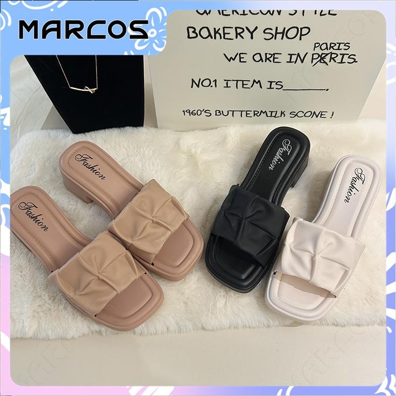 MARCOS การจัดส่งสินค้าในท้องถิ่นผู้หญิงรองเท้าแตะน้ำหนักเบากันน้ำตารางหนาพื้นรองเท้าสวมรองเท้าเพิ่มความสูงป้องกันการลื่น - รูปที่ 4