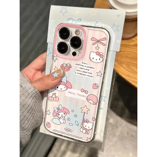 การ์ตูนลูกแมวเมโลดี้นุ่มโปร่งใส เคส iPhone16 15 14 12 11 13Pro Max 7 8Plus 16 15 14 Plus XR X XS Max สีชมพูน่ารัก