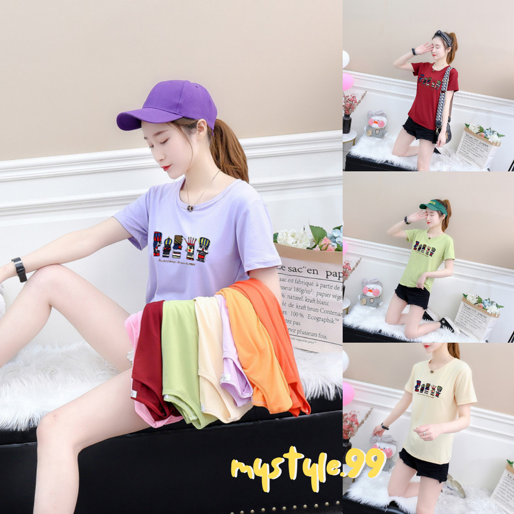 📣Mystyle.99📣(โล๊ะเสื้อ) เสื้อยืดคอกลมแขนสั้น ทรงเข้ารูป Freesize สกรีนลาย #E02