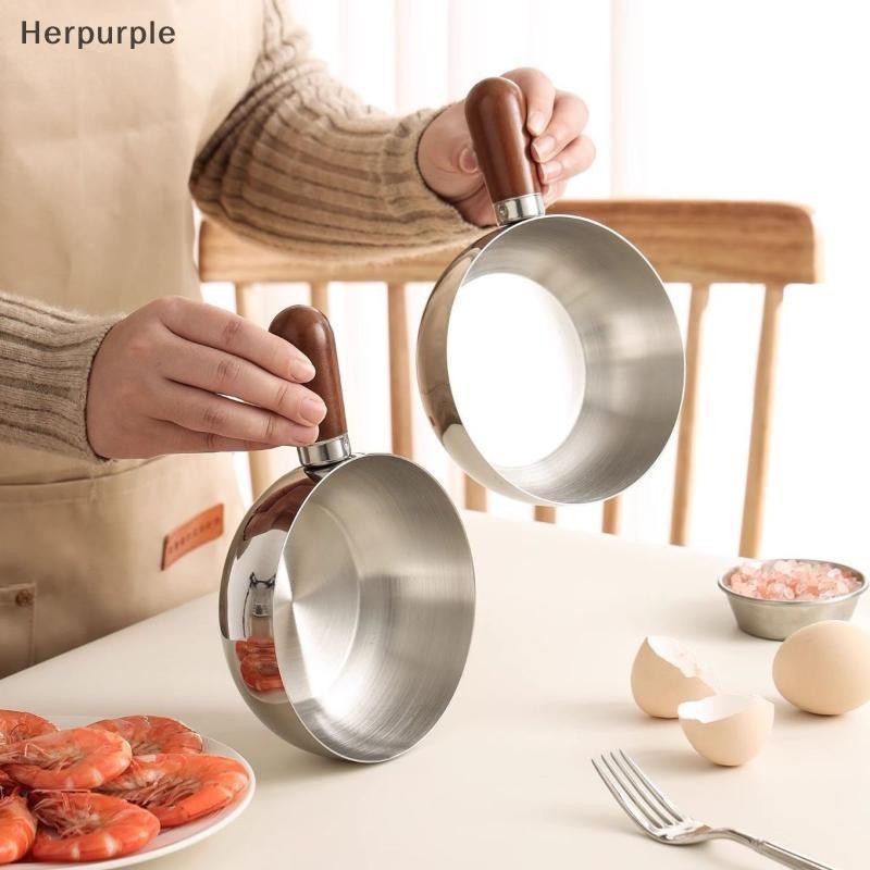 Herpurple หม้อคนเดียวชามสแตนเลสวอลนัทด้ามไม้สลัดผลไม้ชามโยเกิร์ตอาหารเช้าเครื่องมือทําอาหารห้องครัวร้านอาหาร TH