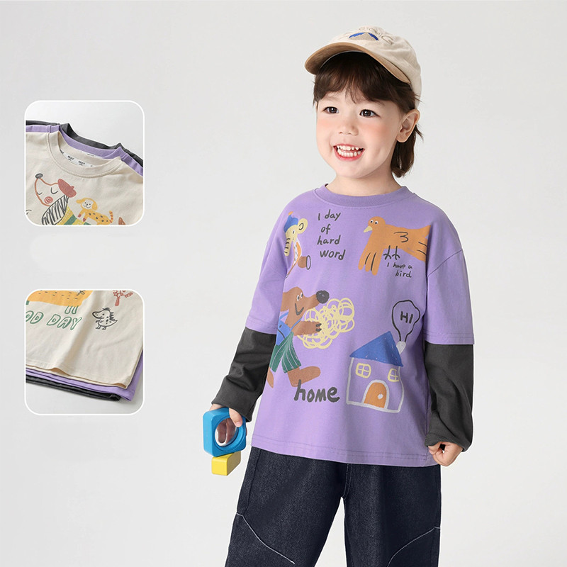 เสื้อยืดแขนยาวสำหรับเด็กจากผ้าฝ้ายแท้ ออกแบบมาในสไตล์ทันสมัย สวมใส่ง่าย และเหมาะสำหรับฤดูใบไม้ผลิและฤดูใบไม้ร่วง - รูปที่ 3