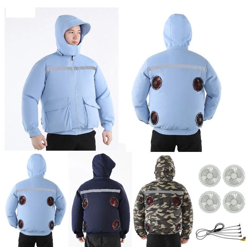 สามารถติดตั้งพัดลม4พัดลมแจ็คเก็ตหมวกทํางานแจ็คเก็ตหมวกสามารถถอดชุดทํางานกลางแจ้งพัดลมทํางานแจ็คเก็ต