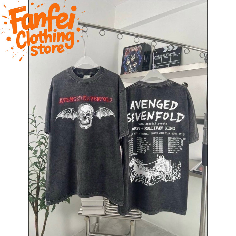 (จัดส่งตลอด 24 ชั่วโมง)Fanfei ผ้าฝ้าย 100% ซักได้! เสื้อยืดแขนสั้นพิมพ์ลาย Avenged Sevenfold สำหรับทัวร์ร็อค