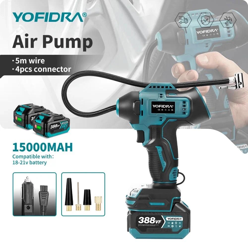 YOFIDRA ปั๊มลมไฟฟ้ายาง Inflator แรงดันสูงจอแสดงผลดิจิตอลมัลติฟังก์ชั่นรถ Air Compressor เครื่องมือสําหรับแบตเตอรี่ 18V