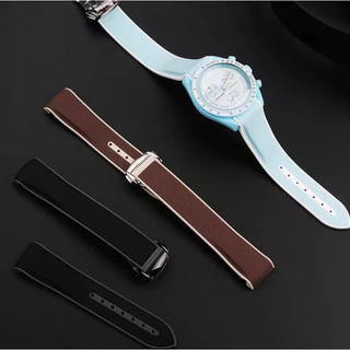 สําหรับ Omega X Swatch Joint MoonSwatch 20 มม.ปลายโค้งยางซิลิโคนสําหรับ Seamaster 300 กันน้ํากีฬานาฬิกาสร้อยข้อมือ