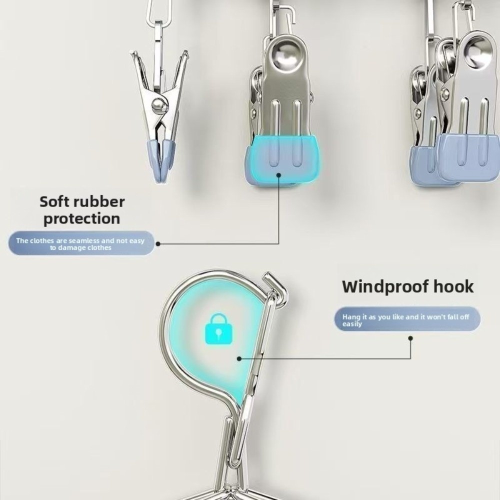 ELDGEAN ราวตากผ้า ความจุคลิป 20 อัน​​ ​​ไม้แขวนเสื้อกันลม บ้านทันสมัย​​ ที่จัดระเบียบเสื้อผ้า​​ ​​ออกแบบไม่ทําเครื่องหมาย​​ ​​ชั้นวางถุงเท้าสแตนเลส​​ ​​ใช้ในครัวเรือน​​ - รูปที่ 6
