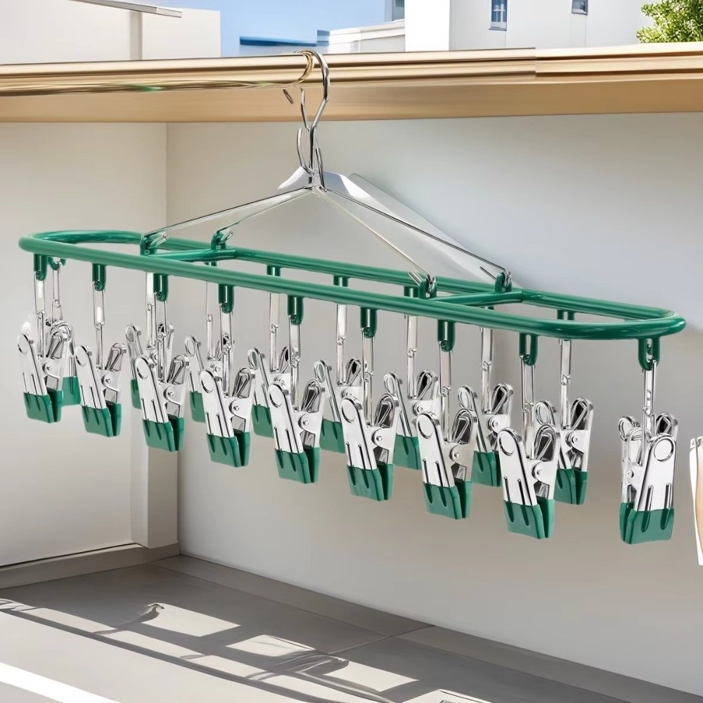 ELDGEAN ราวตากผ้า ความจุคลิป 20 อัน​​ ​​ไม้แขวนเสื้อกันลม บ้านทันสมัย​​ ที่จัดระเบียบเสื้อผ้า​​ ​​ออกแบบไม่ทําเครื่องหมาย​​ ​​ชั้นวางถุงเท้าสแตนเลส​​ ​​ใช้ในครัวเรือน​​ - รูปที่ 3