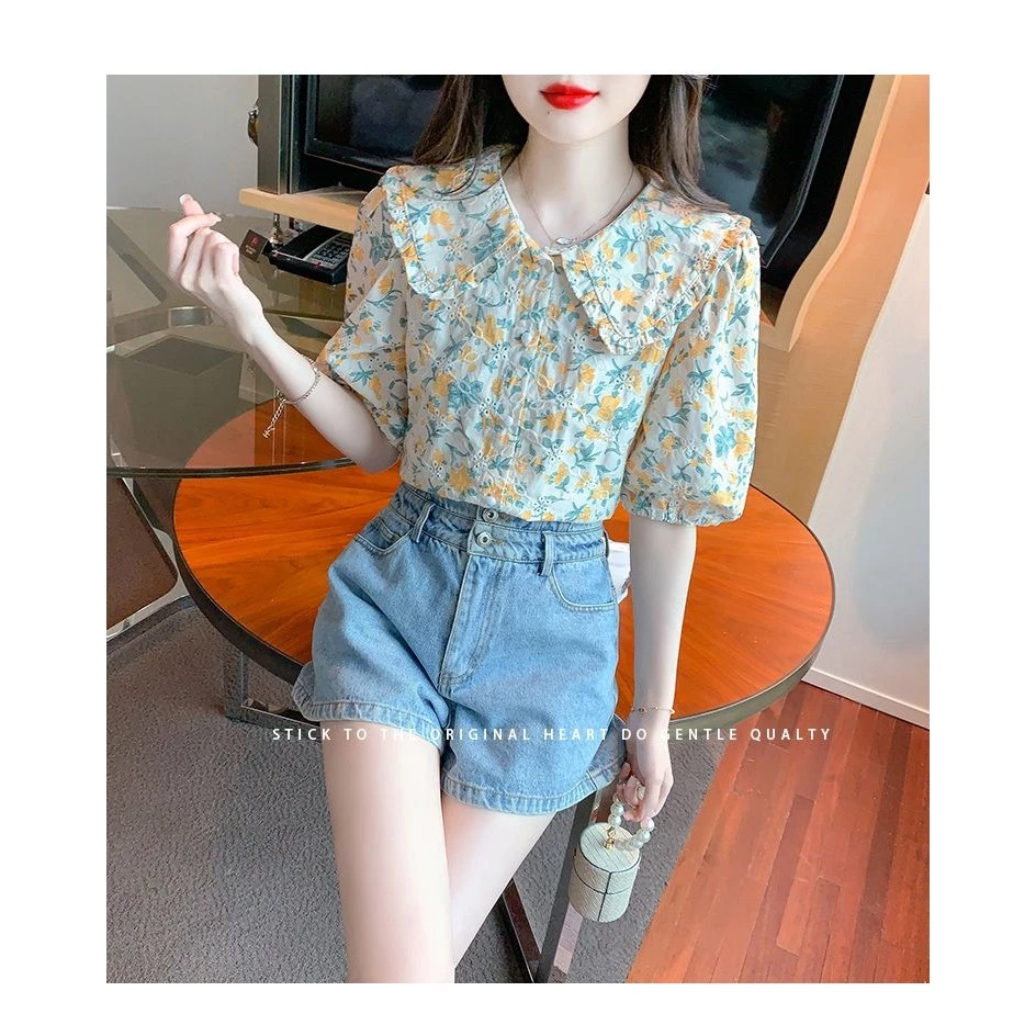 เสื้อลายดอกไม้ผู้หญิง ไซส์ S-2XL แขนสั้น ทรงหลวม สไตล์เกาหลี thumbnail 9