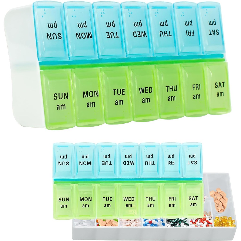 Pilulier Semainier Matin et Soir, Piluliers Medicaments 7 Jours 14 Compartiments, oîte à Pilules à M