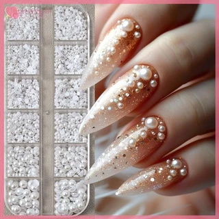 RENBG 12 ตารางผสมด้านล่างแบนมุกครึ่งรอบ Rhinestones 3D ตกแต่งเล็บเครื่องประดับเล็บ Charm เล็บ Art TH