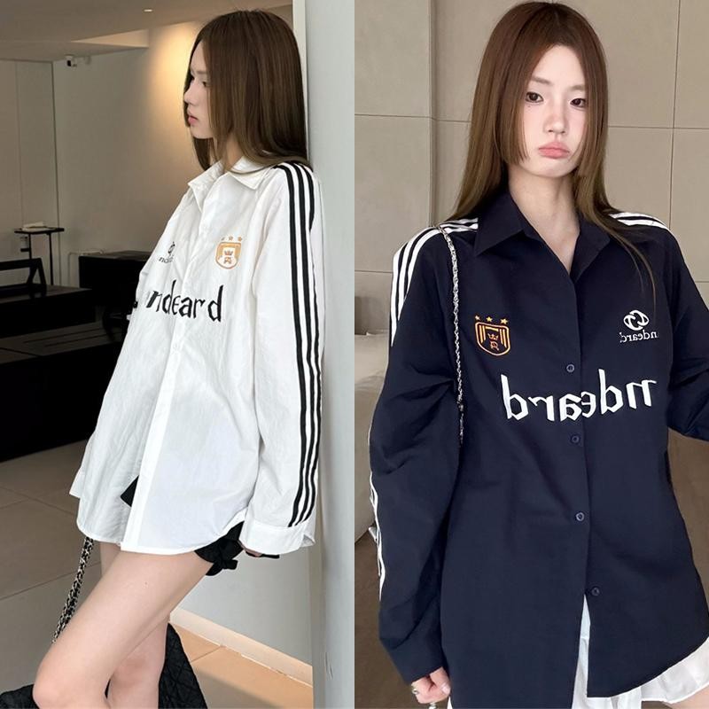 Lune_Graceเสื้อเชิ้ตเกาหลี คอปกแขนยาวสกรีนลาย ใส่คลุมกันแดด สวยเท่สองสี-พร้อมส่งจากไทย-รุ่นw496