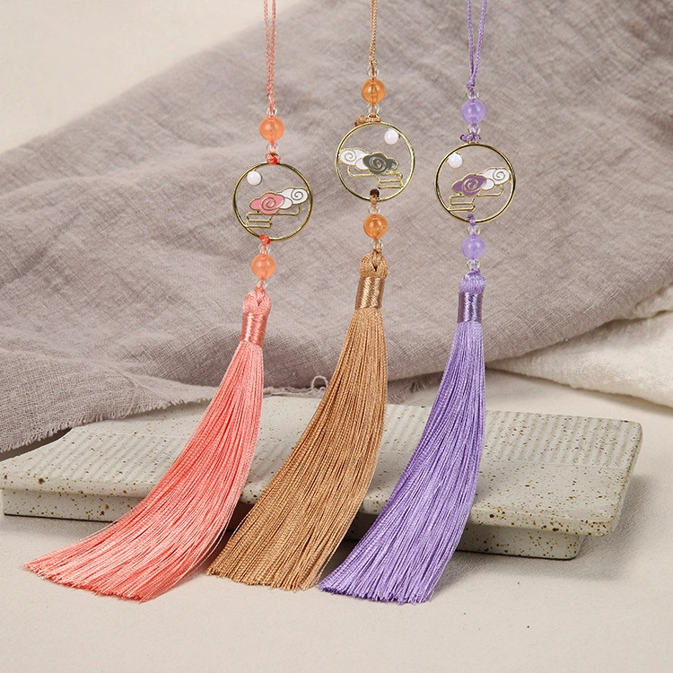 12cm จี้ฮันฟูออกแบบลายดอกไม้และวงเดือนสองด้าน พู่เข็มเมฆ DIY Accessories