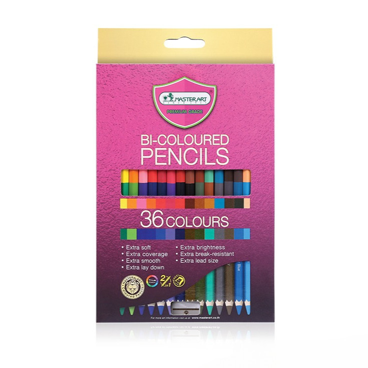 ดินสอสี 2 หัว 36 สี สีไม้ มาสเตอร์อาร์ต Master Art สีไม้ ดินสอสีไม้ รุ่นใหม่ จำนวน 1 กล่อง