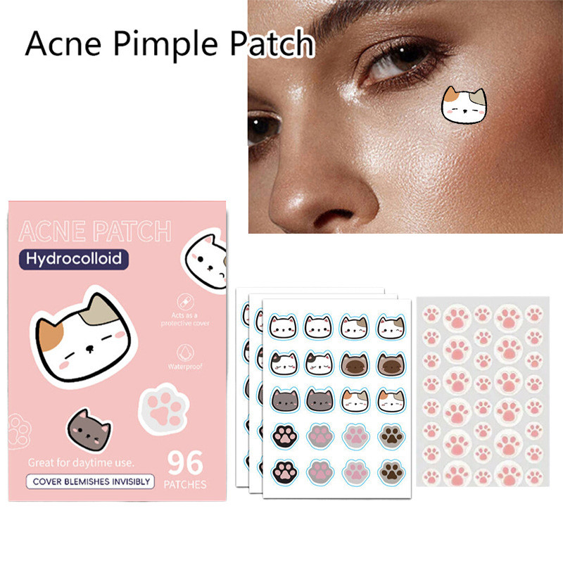 卡通猫咪可爱贴自然植物老人24粒盖Cat-Shaped Hydrocolloid Acne Patch for Face 20 ชิ้น Pimple Dots สําหรับครอบคลุม Zit