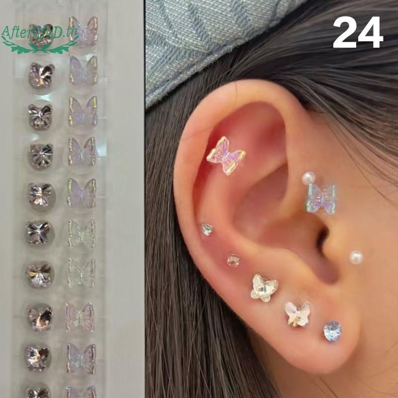 AF แฟชั่น Bowknot สีสัน Rhinestone ไข่มุกสติกเกอร์หูความดัน Stick ฝังเข็ม Auricular หูสติกเกอร์นวด A