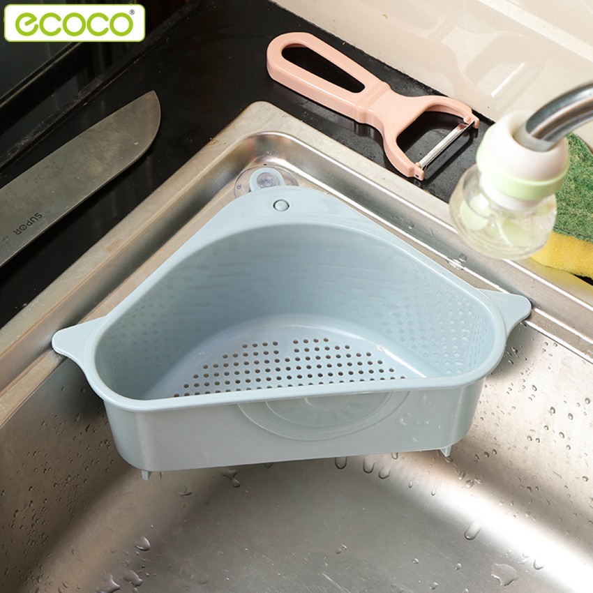 Ecoco ตะกร้าซิงค์ล้างจาน เข้ามุม ที่วางฟองน้ำ กรองเศษอาหาร ติดอ่างล้างจาน ที่กรองเศษอาหาร