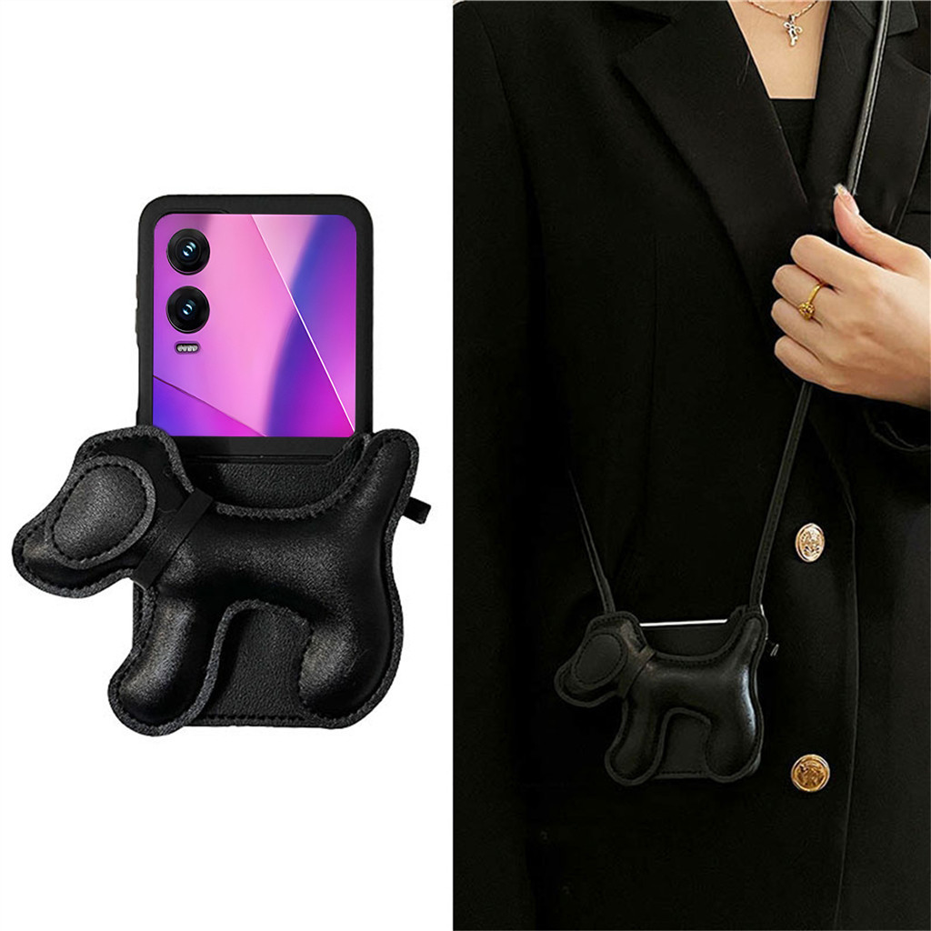 น่ารักเกาหลีสีดําโทรศัพท์กรณีCrossbody Lanyardสร้อยคอการ์ตูน Puppy CardสําหรับInfinix Zero Flip Tecn