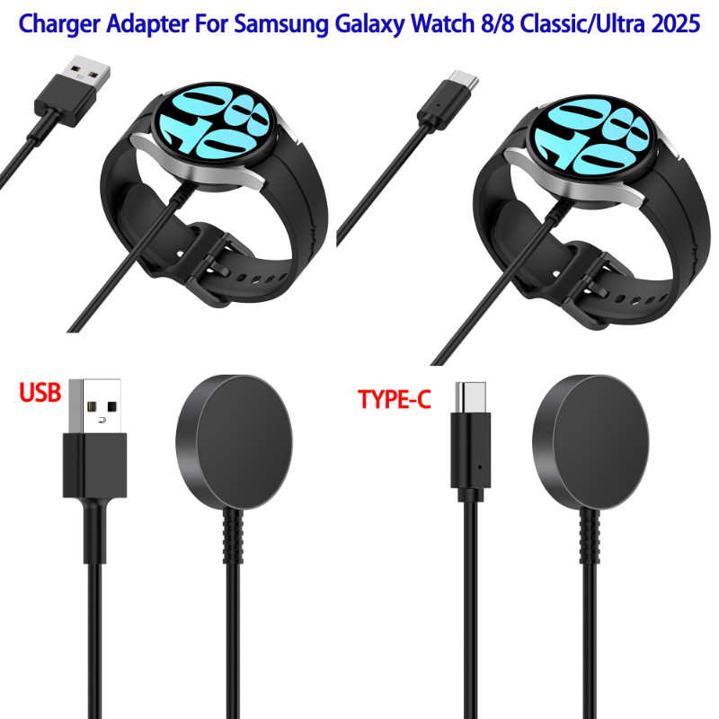 สายชาร์จสําหรับ Samsung Galaxy Watch 8 Classic 8 7 6 5 Ultra เปลี่ยนนาฬิกา Charger Type-C สําหรับ Samsung Active 2 1 แท่นวางโลหะอุปกรณ์เสริมสมาร์ทวอทช์