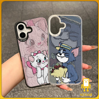 🔥NüCase🔥ส่งจากไทย สีดำหรูหราซิลิโคนแข็งกรณีโทรศัพท์ มารีแมวสีชมพู for IPhone 13 15 7Plus 14 12 11 Pro MAX 7Plus X XR