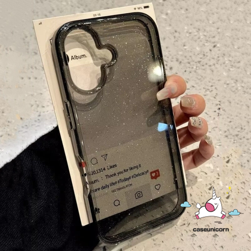 Cool สีดําหรูหรา Glitter Powder สําหรับ IPhone 15 13 14 16 11 12 Pro Max XR 7Plus X XS Max 14 6 16 7 15 6s 8 Plus SE2020 ง่ายอินเทรนด์กันกระแทกเคสใสนุ่ม - รูปที่ 3