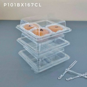 BOXEATPACK ขายปลีก ห่อ50ชุด E44ถาดสีช่องฐานใส ฝาพับในตัว กล่องหลุมเค้กเหลี่ยม บรรจุภัณฑ์กล่องเบเกอรี