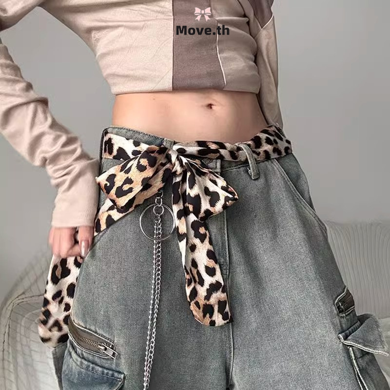 ในไทย-พร้อมส่ง✨เข็มขัดถอนเอวสไตล์อเมริกันพิมพ์ Leopard หลากหลายตกแต่งสาวร้อน Retro-Move