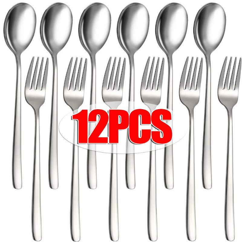 [3/6/12ชิ้น]ชุดบนโต๊ะอาหารสแตนเลสเกาหลี-ชุดช้อนส้อมสีเงินทนทาน-ชุดช้อนส้อมเกรดอาหารสําหรับบ้าน,ร้านอาหาร