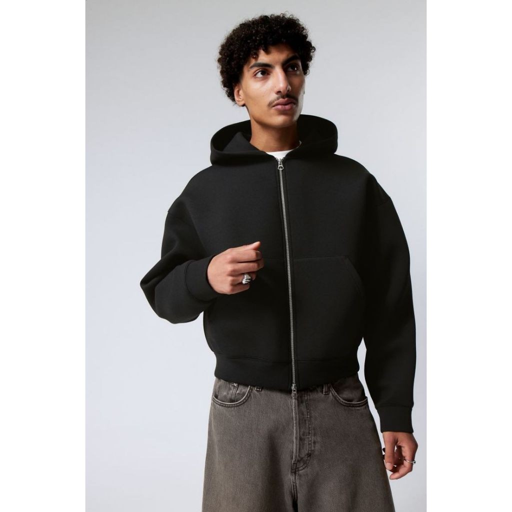 Hoodie Zipper Crop ซิปคู่ Boxy Hodie ซิป Heavyweight Boxy Oversize ผู้ชายผู้หญิง Unisex