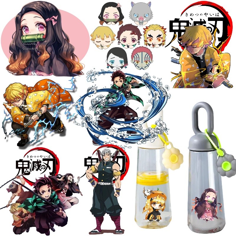Demon Slayer การ์ตูนสติกเกอร์พิมพ์เย็นคริสตัลกาว UV Transfer DIY ป้ายสติกเกอร์ล้างทําความสะอาดได้