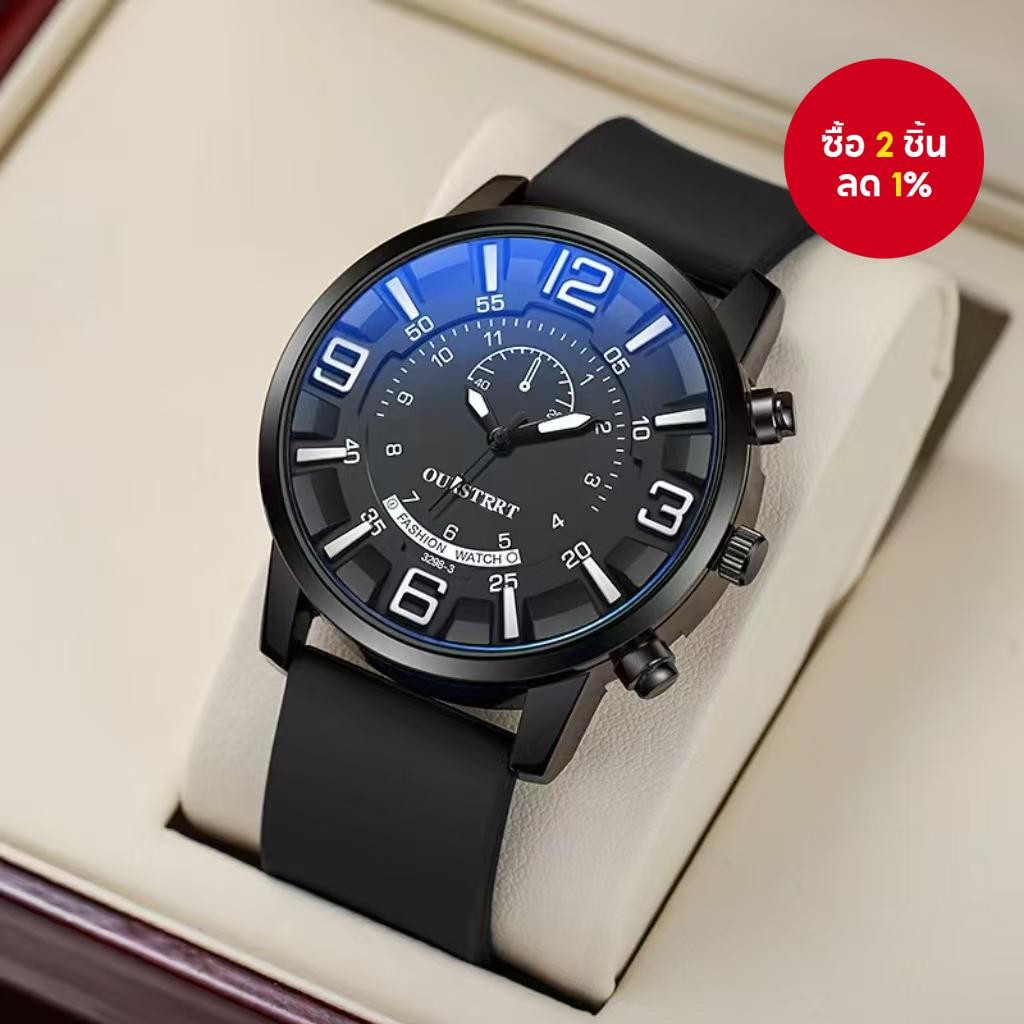 Mens Diamond-Style Watch Jam Besi Lelaki – 3D Dial, Blue Light Filter Glass & Sporty Silicone Band