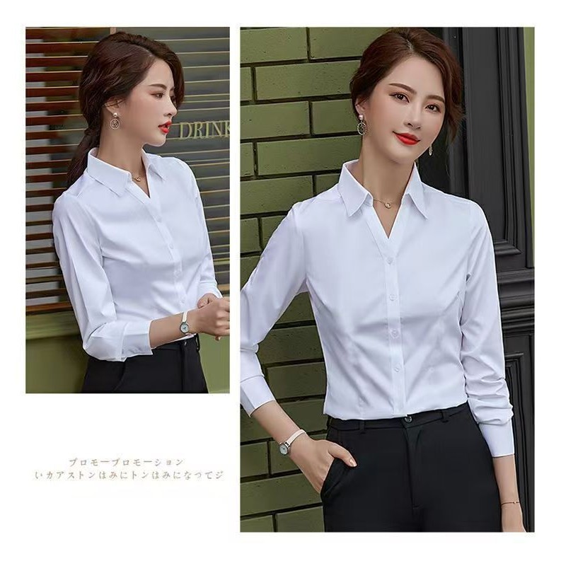 เสื้อเชิ้ตทำงานผู้หญิง 2025 แขนยาวสีขาว ไซส์ใหญ่ ทรงสมาร์ท ใส่ทำงานประจำ สำนักงาน สวมใส่สบาย