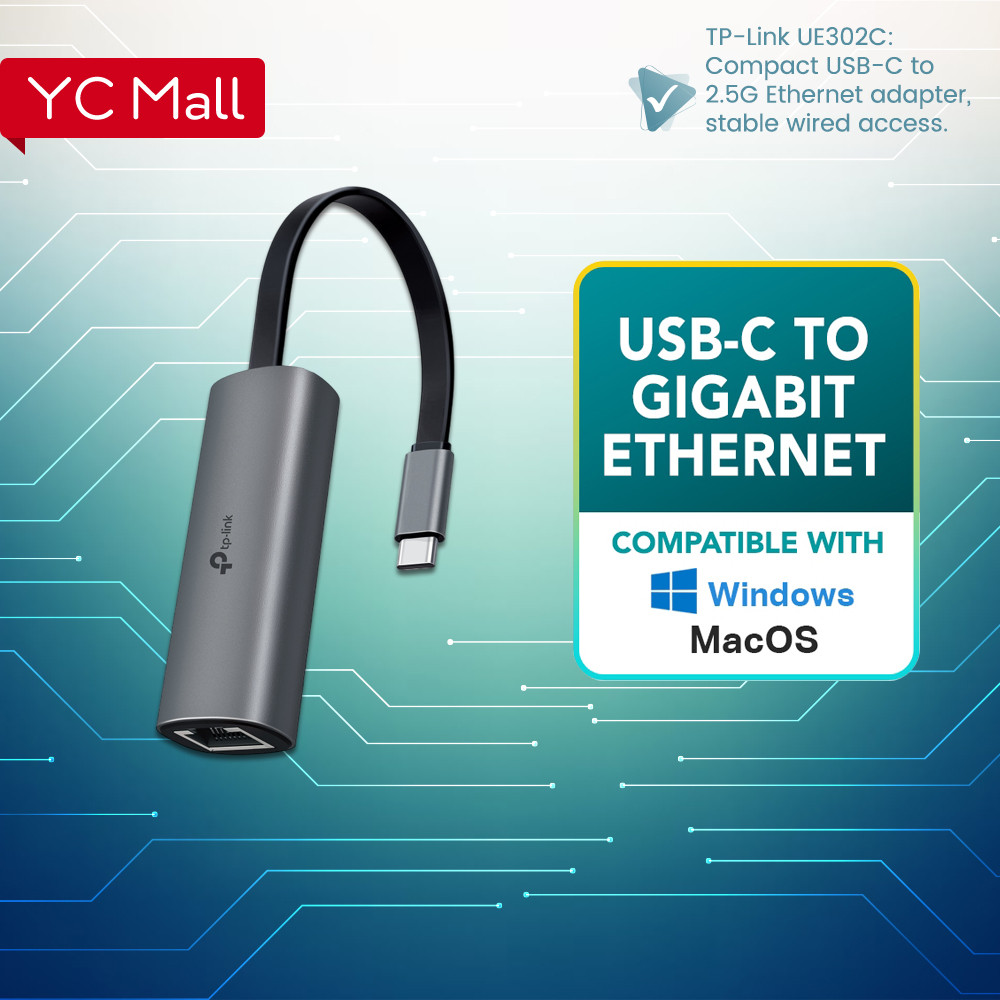 TP-Link UE302C USB-C ถึง 2.5 Gigabit RJ45 อะแดปเตอร์เครือข่ายอีเธอร์เน็ตสําหรับแล็ปท็อปพีซี MacBook 
