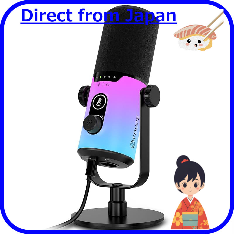 FDUCE RGB Dynamic USB/XLR Gaming Microphone with Mute Button, Gain Knob, Headphone Jack, and Boom Ar