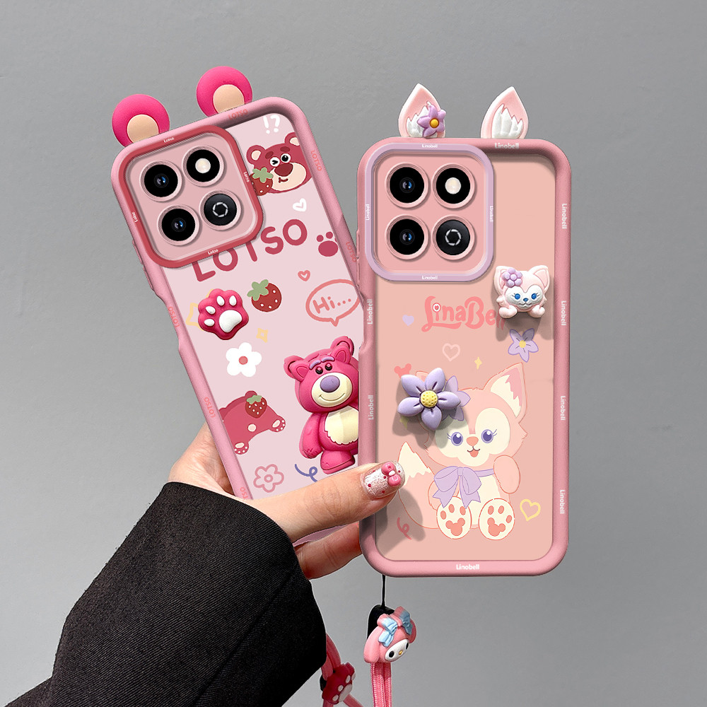 สําหรับ Honor X7C เคสโทรศัพท์ซิลิโคนหรูหรากันกระแทกเชือกมือสําหรับ HonorX7C ALT-LX2 ปลอก 3D สเตอริโอ