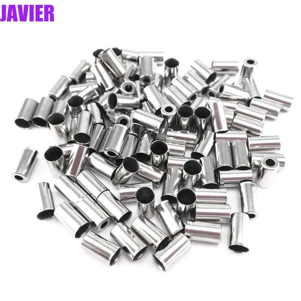 JAVIER 100PCS เคล็ดลับสายเบรคอลูมิเนียมสำหรับจักรยาน ปลอกสายเบรคแบบอลูมิเนียมพร้อมปลายครอบ 100 ชิ้น