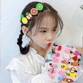 กิ๊บติดผมบูติกขนาดเล็ก 10 ชิ้น กิ๊บติดผมเด็กผู้หญิงลายผลไม้และดอกไม้ ตัวการ์ตูน เครื่องประดับผมสุดน่ารัก สีโดพามีน