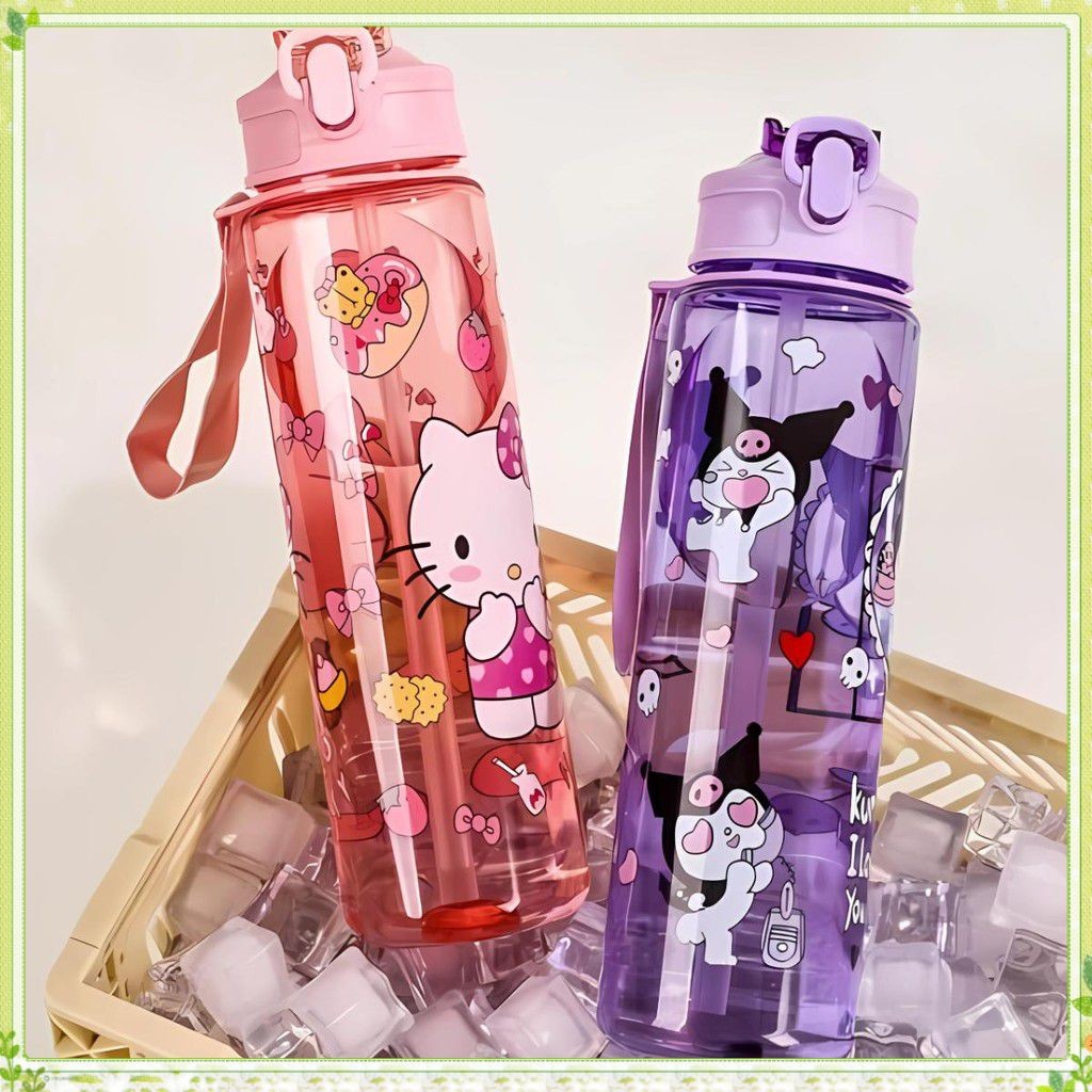 ✨✨youngtime ขวดน้ำลายการ์ตูน Sanrio Kuromi Cinnamoroll Melody สุดน่ารัก ความจุ 800มล. มีหูจับและหลอดดูด เหมาะสำหรับเด็ก ใช้ในโรงเรียน ปลอดสาร BPA youngtime✨✨