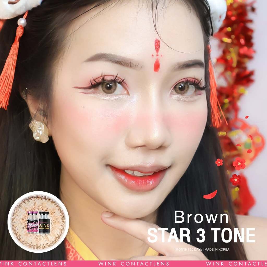 🔥คอนแทคเลนส์❤️Size : S❤️Star 3 tone (Wink) สี : Brown / Gray / Violet